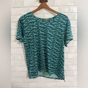 LL Bean Abstract Print Tee – Green & Blue Geometry Petite Large #1928